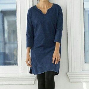 J.Jill Pure Jill Indigo Women's 3/4 Sleeve Chambray Dress Stretch Sz M Tall Blue